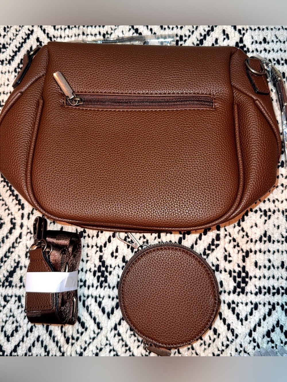 Women’s Brown Pebbled Crossbody Belt Bag with Coin Pouch - Picture 12 of 16